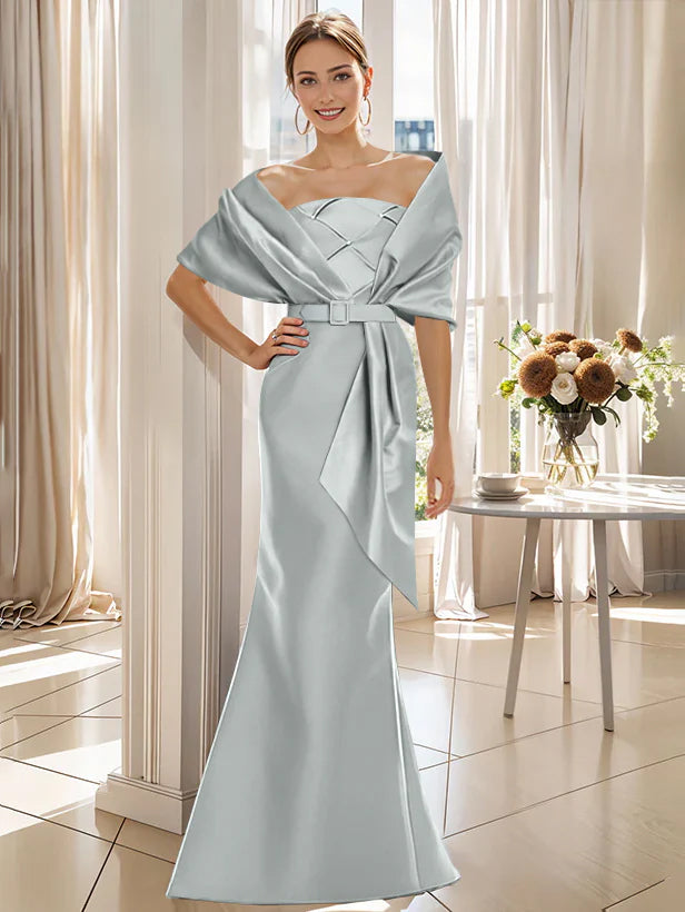Trumpet 2 Pieces Floor Length Mother Of The Bride Groom Dresses With Wrap