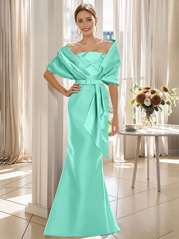 Trumpet 2 Pieces Floor Length Mother Of The Bride Groom Dresses With Wrap