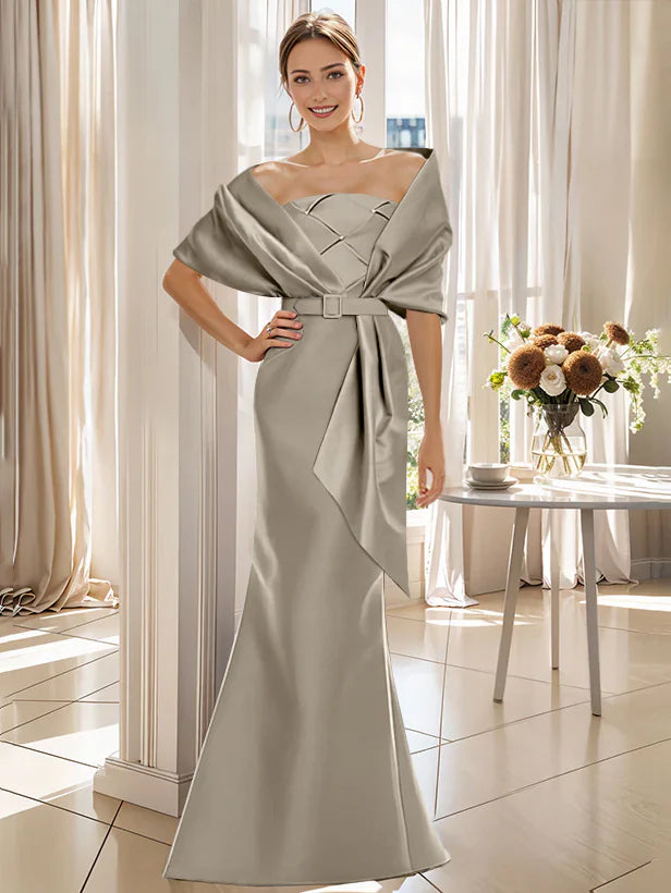 Trumpet 2 Pieces Floor Length Mother Of The Bride Groom Dresses With Wrap