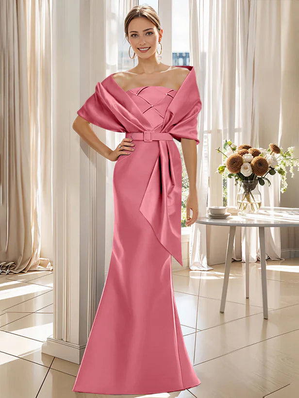 Trumpet 2 Pieces Floor Length Mother Of The Bride Groom Dresses With Wrap