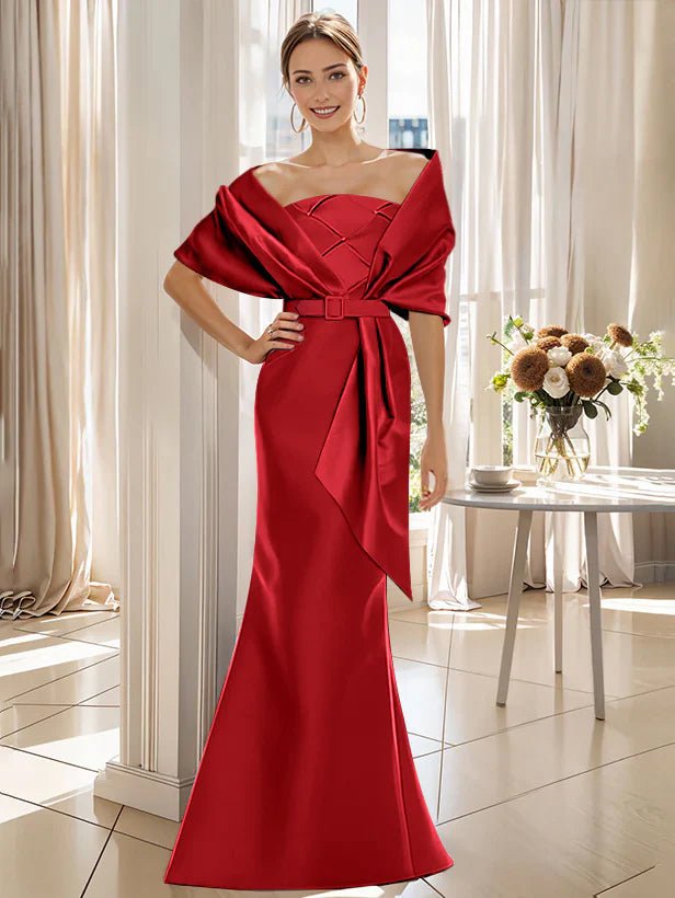Trumpet 2 Pieces Floor Length Mother Of The Bride Groom Dresses With Wrap