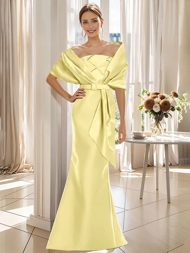 Trumpet 2 Pieces Floor Length Mother Of The Bride Groom Dresses With Wrap