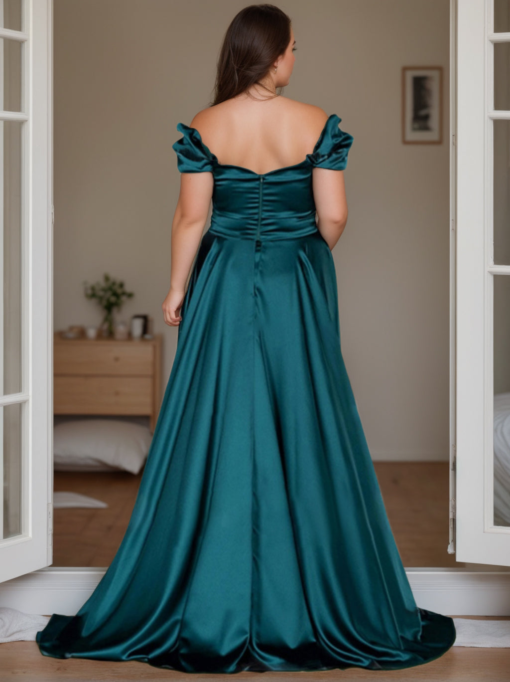 Sheath Column Off The Shoulder Sleeveless Floor Length Plus Size Mother Of The Bride Dresses With Split Side