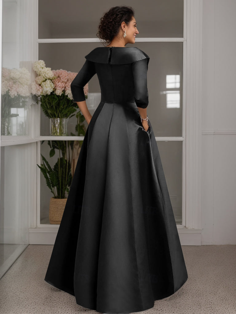 A Line Princess V Neck 3 4 Sleeves Floor Length Mother Of The Bride Dresses With Appliques Beading