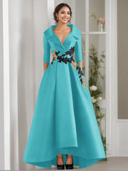 A Line Princess V Neck 3 4 Sleeves Floor Length Mother Of The Bride Dresses With Appliques Beading