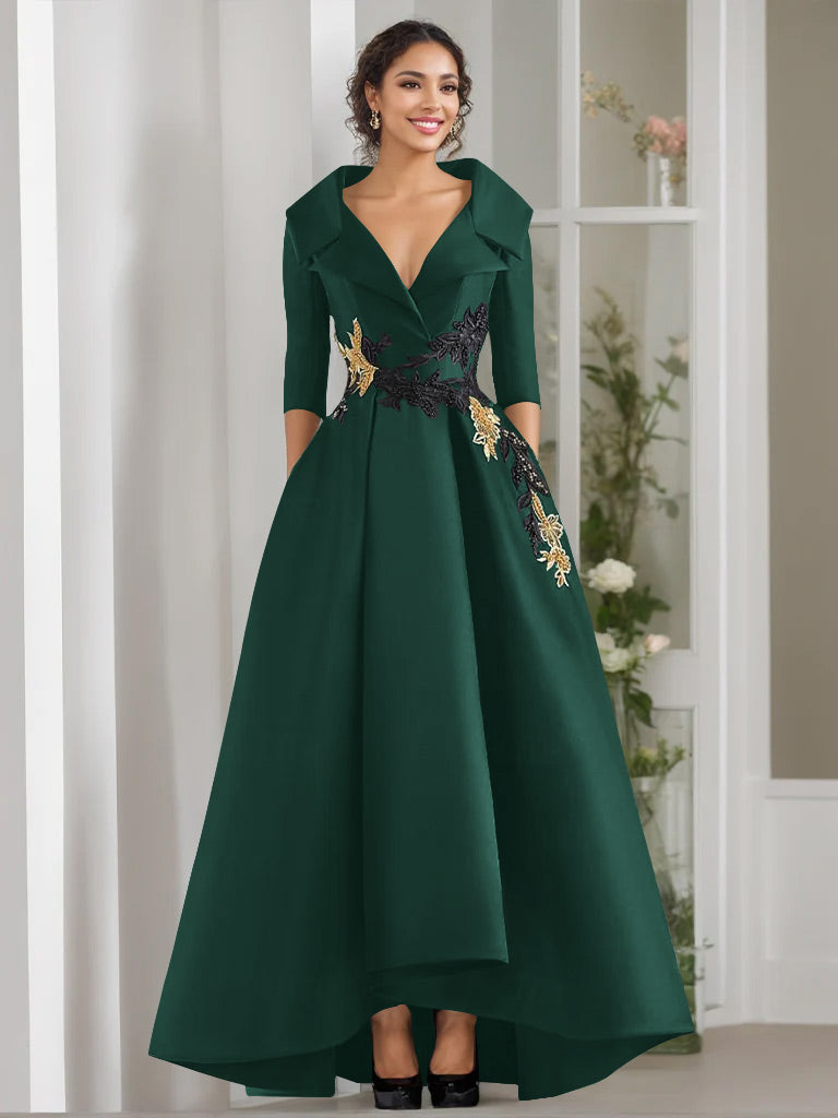 A Line Princess V Neck 3 4 Sleeves Floor Length Mother Of The Bride Dresses With Appliques Beading