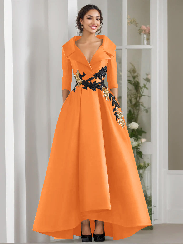 A Line Princess V Neck 3 4 Sleeves Floor Length Mother Of The Bride Dresses With Appliques Beading