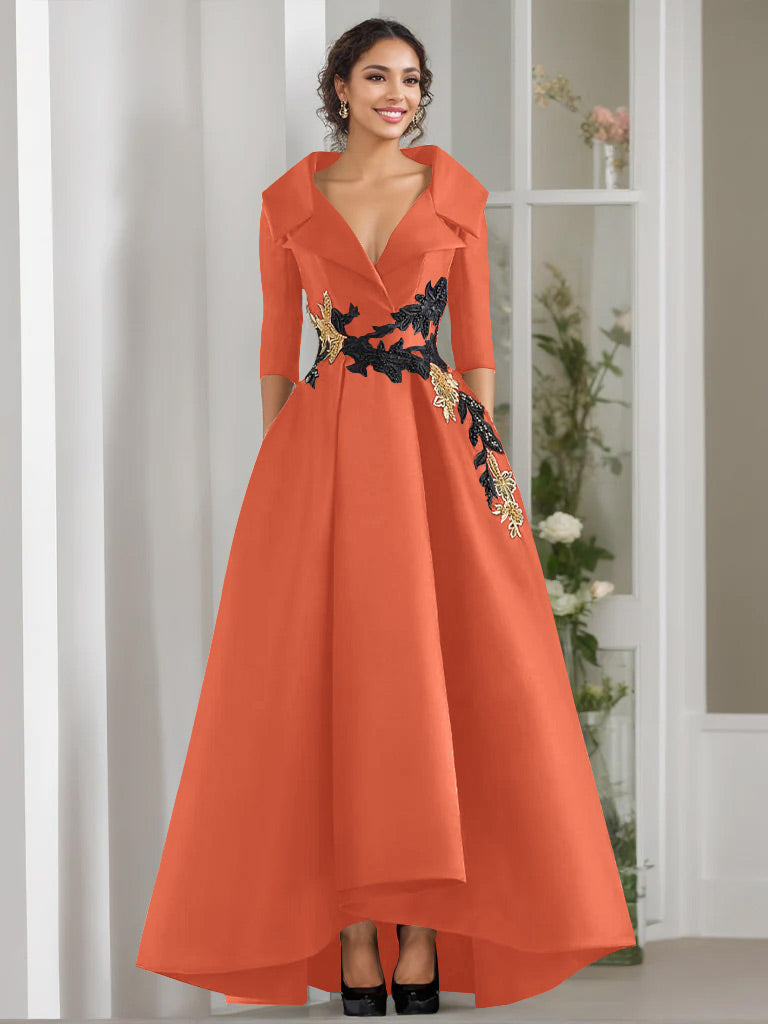 A Line Princess V Neck 3 4 Sleeves Floor Length Mother Of The Bride Dresses With Appliques Beading