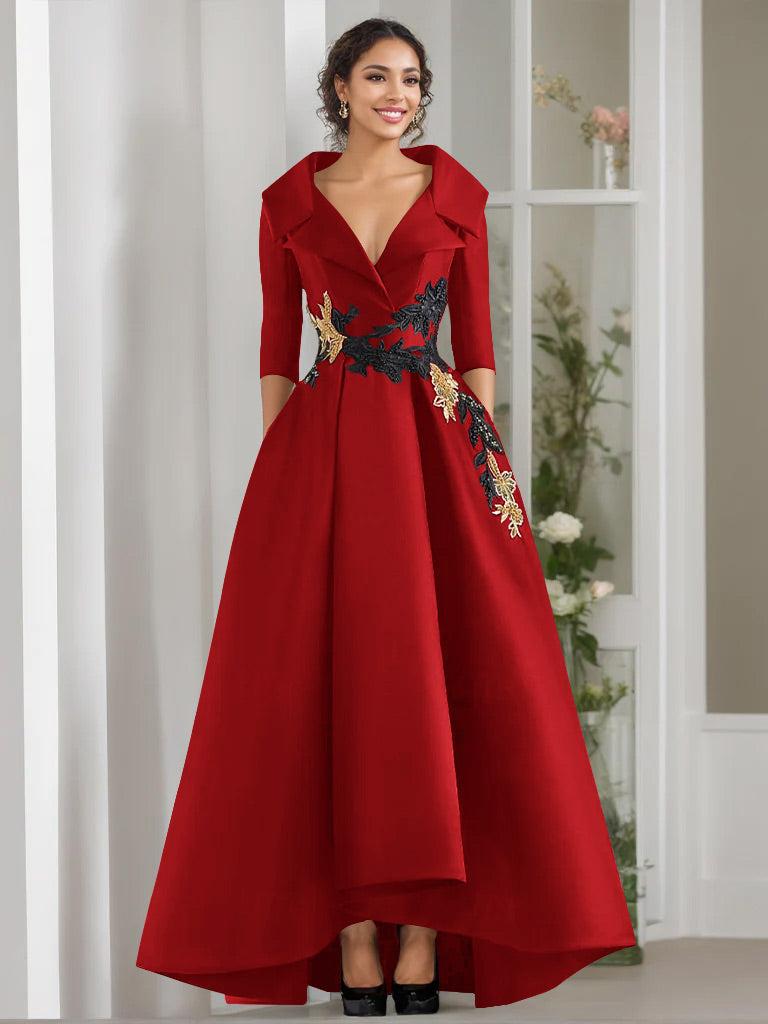 A Line Princess V Neck 3 4 Sleeves Floor Length Mother Of The Bride Dresses With Appliques Beading