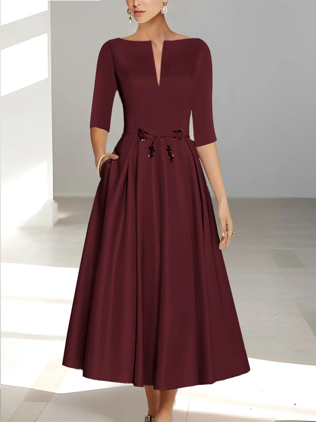 A Line Princess Half Sleeves Ankle Length Mother Of The Bride Dresses Groom With Pockets