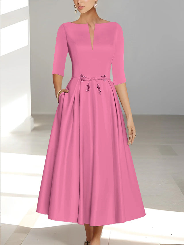 A Line Princess Half Sleeves Ankle Length Mother Of The Bride Dresses Groom With Pockets
