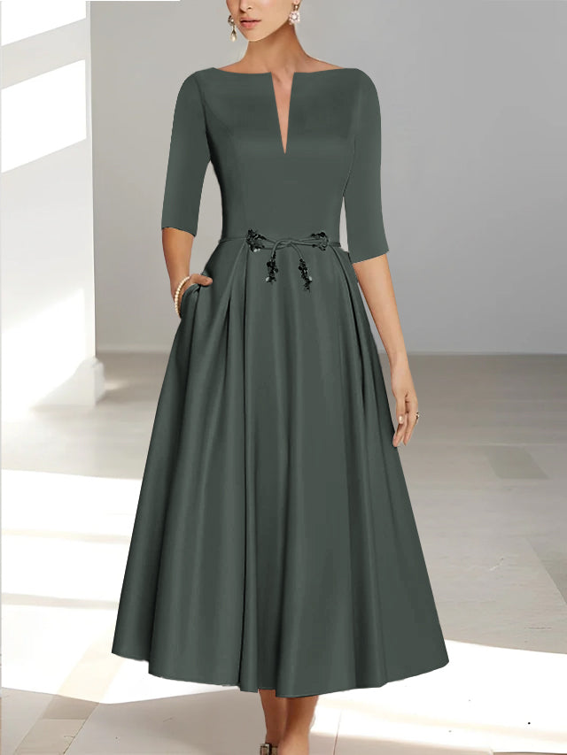 A Line Princess Half Sleeves Ankle Length Mother Of The Bride Dresses Groom With Pockets