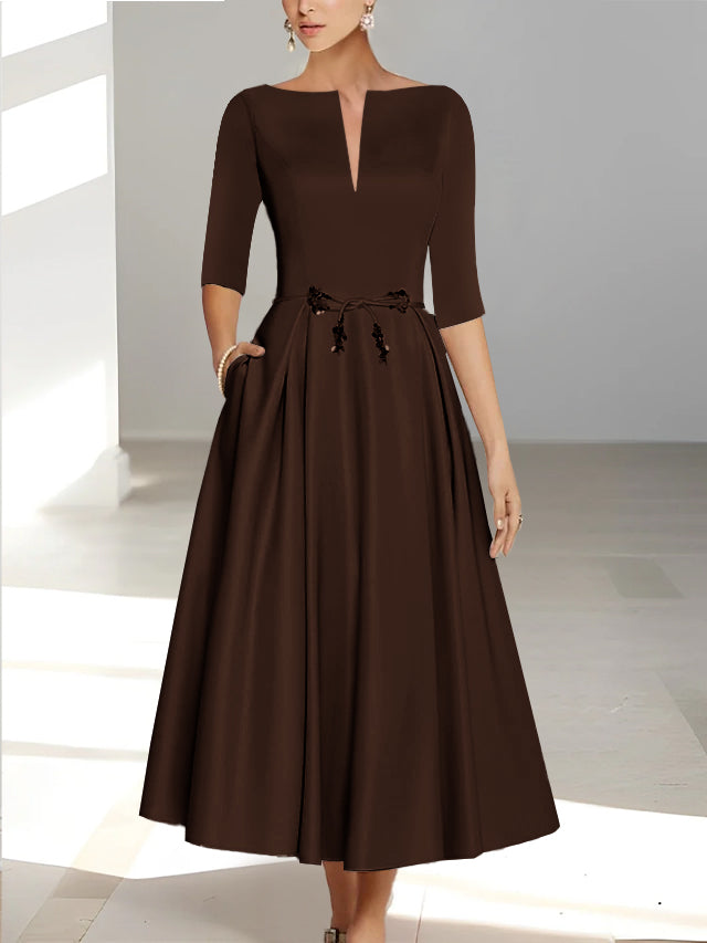 A Line Princess Half Sleeves Ankle Length Mother Of The Bride Dresses Groom With Pockets