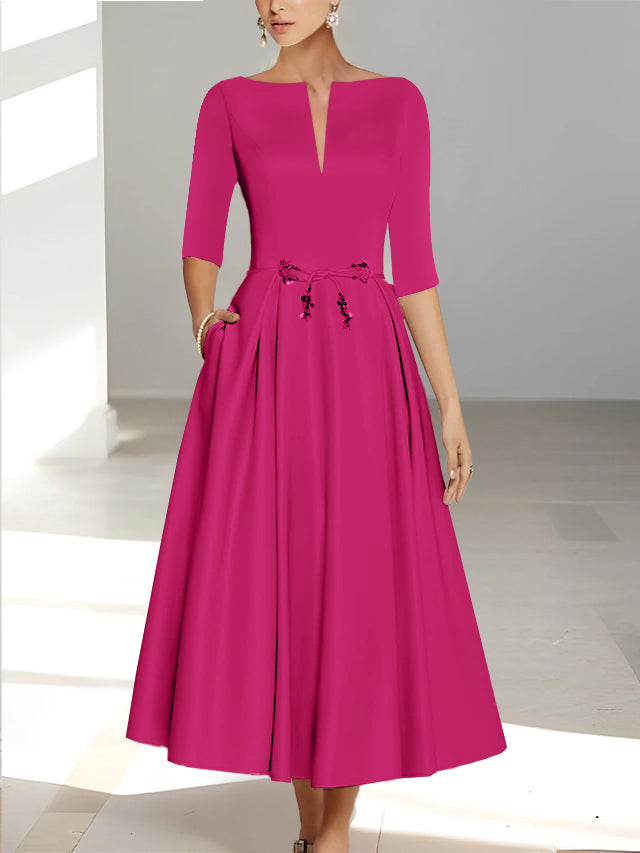 A Line Princess Half Sleeves Ankle Length Mother Of The Bride Dresses Groom With Pockets