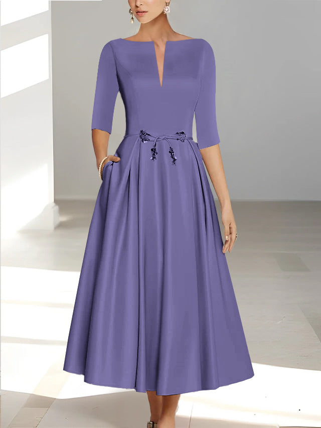 A Line Princess Half Sleeves Ankle Length Mother Of The Bride Dresses Groom With Pockets