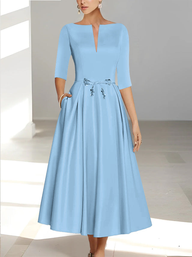 A Line Princess Half Sleeves Ankle Length Mother Of The Bride Dresses Groom With Pockets