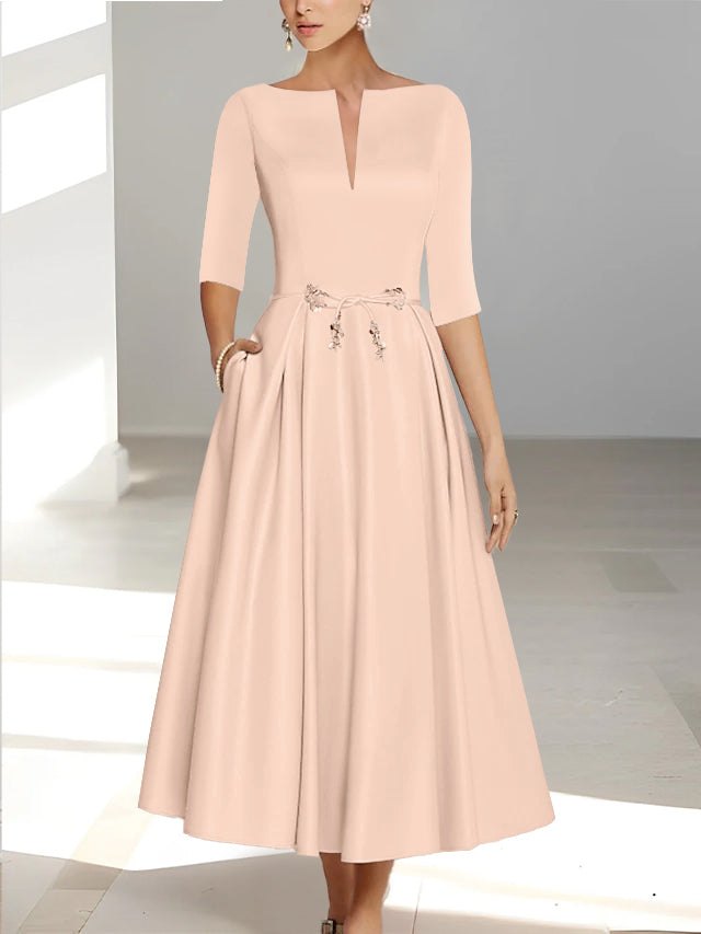 A Line Princess Half Sleeves Ankle Length Mother Of The Bride Dresses Groom With Pockets