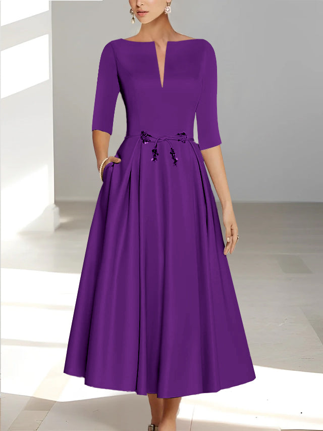 A Line Princess Half Sleeves Ankle Length Mother Of The Bride Dresses Groom With Pockets