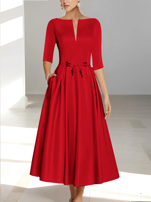 A Line Princess Half Sleeves Ankle Length Mother Of The Bride Dresses Groom With Pockets
