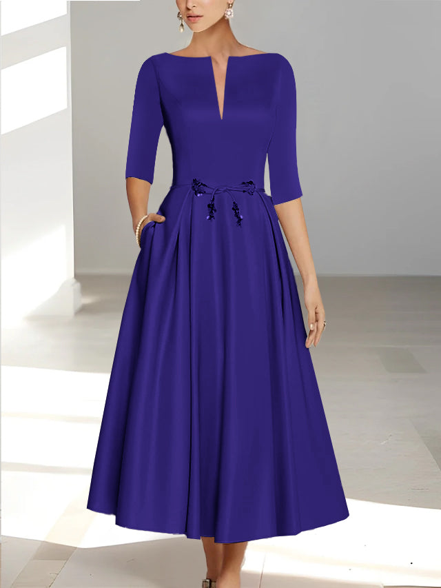 A Line Princess Half Sleeves Ankle Length Mother Of The Bride Dresses Groom With Pockets