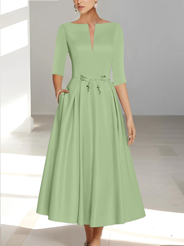 A Line Princess Half Sleeves Ankle Length Mother Of The Bride Dresses Groom With Pockets
