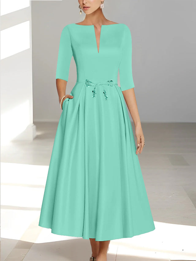 A Line Princess Half Sleeves Ankle Length Mother Of The Bride Dresses Groom With Pockets