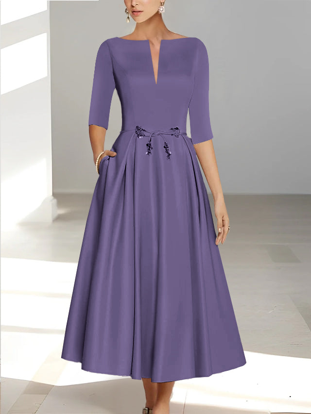 A Line Princess Half Sleeves Ankle Length Mother Of The Bride Dresses Groom With Pockets