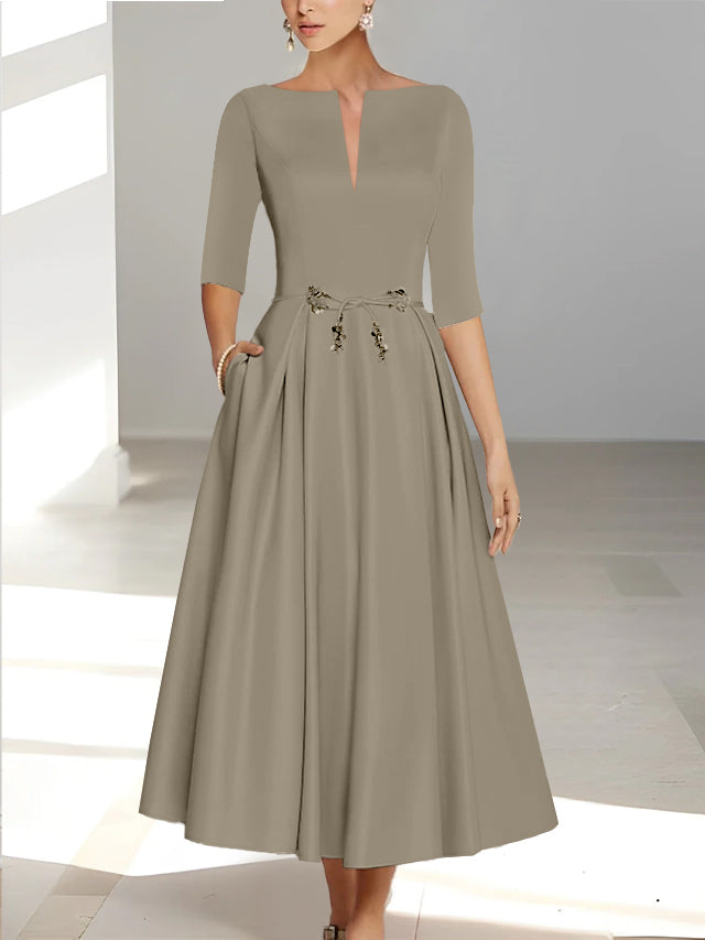 A Line Princess Half Sleeves Ankle Length Mother Of The Bride Dresses Groom With Pockets