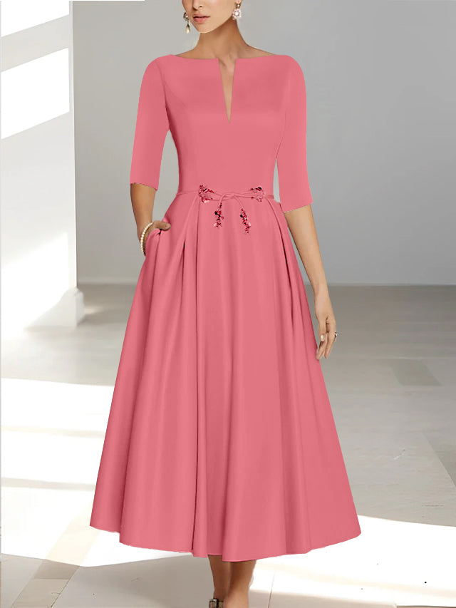A Line Princess Half Sleeves Ankle Length Mother Of The Bride Dresses Groom With Pockets