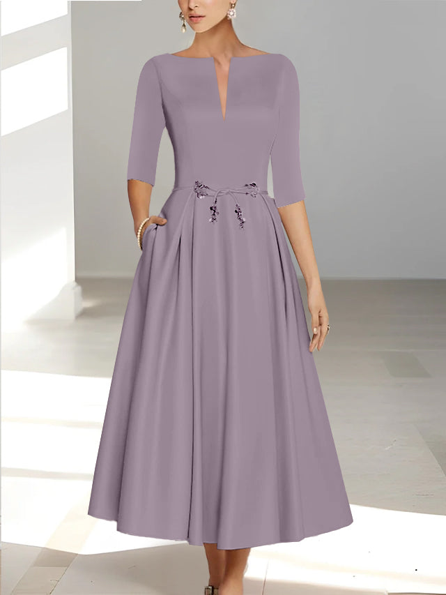 A Line Princess Half Sleeves Ankle Length Mother Of The Bride Dresses Groom With Pockets