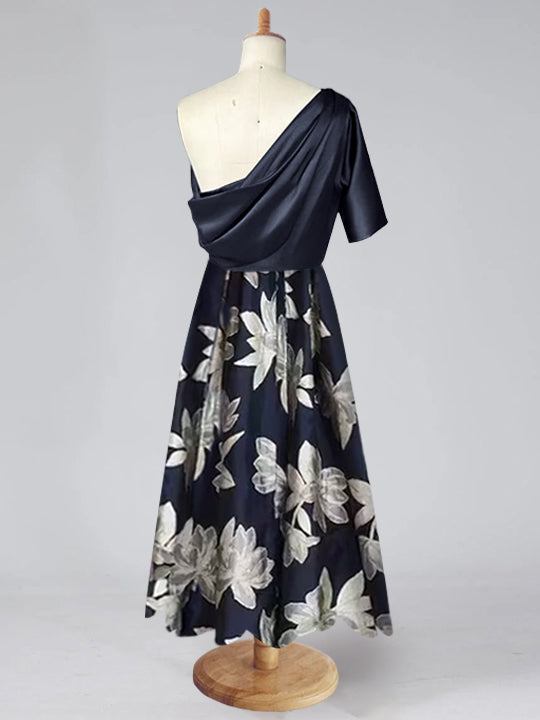 A Line Princess One Shoulder Printed Flower Plus Size Mother Of The Bride Dresses