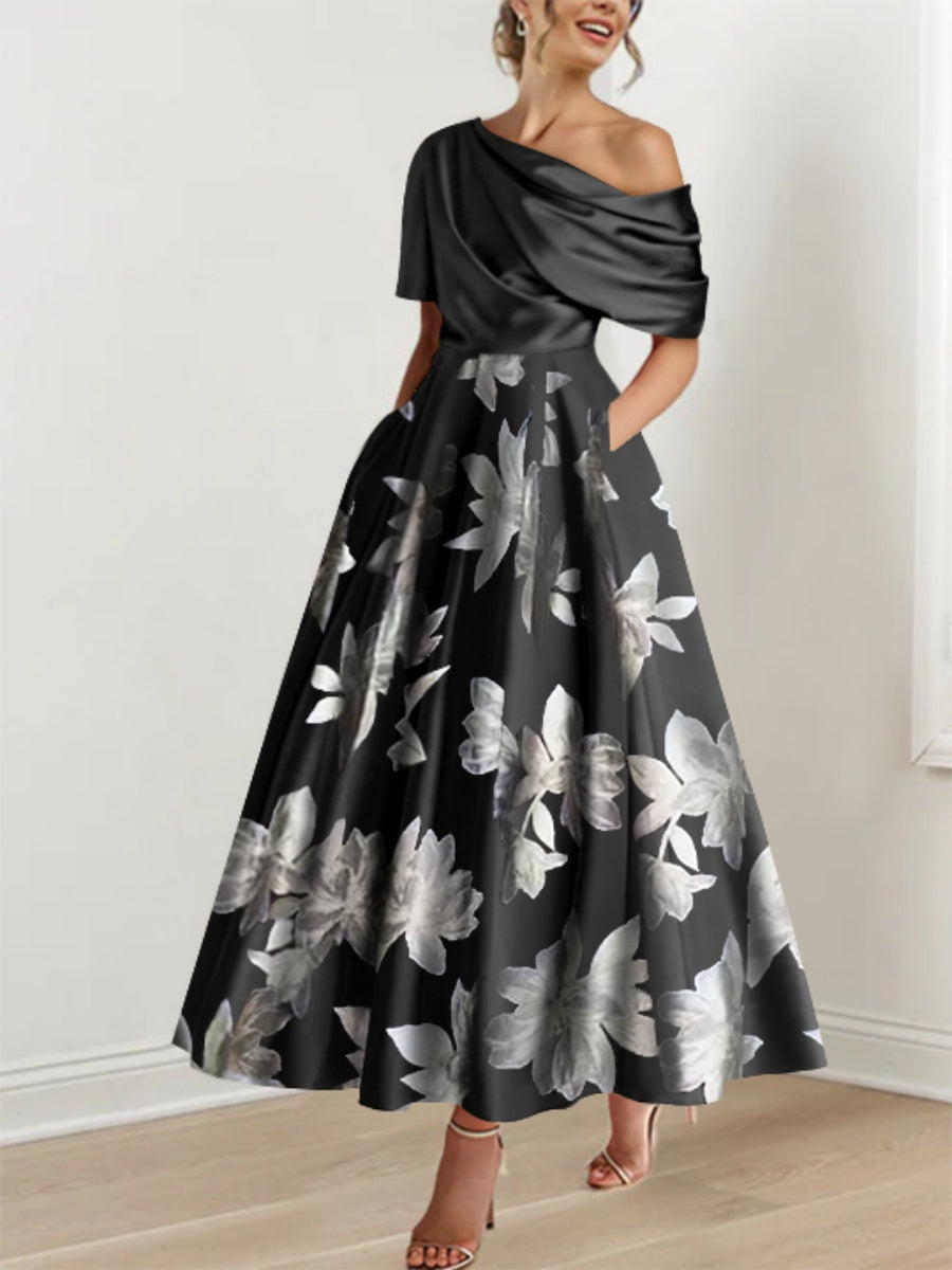 A Line Princess One Shoulder Printed Flower Mother Of The Bride Dresses