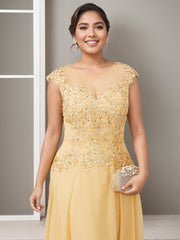 A Line Princess Jewel Neck Sleeveless Floor Length Elegant Plus Size Mother Of The Bride Dresses With Beading Appliques