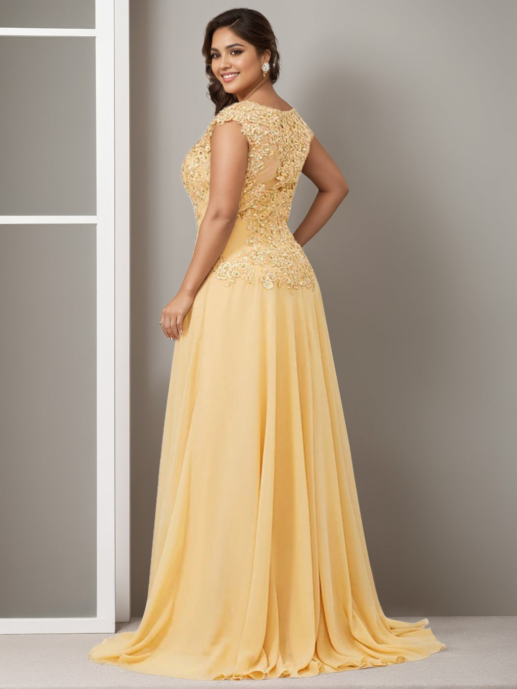 A Line Princess Jewel Neck Sleeveless Floor Length Elegant Plus Size Mother Of The Bride Dresses With Beading Appliques
