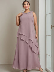 A Line Princess Scoop Sleeveless Floor Length Plus Size Mother Of The Bride Long Dresses With Beading