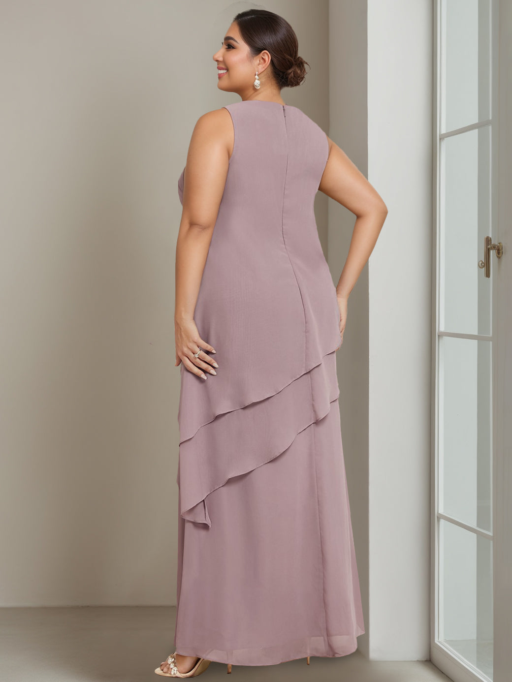 A Line Princess Scoop Sleeveless Floor Length Plus Size Mother Of The Bride Long Dresses With Beading