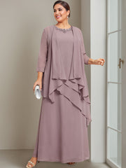 A Line Princess Scoop Sleeveless Floor Length Plus Size Mother Of The Bride Long Dresses With Beading