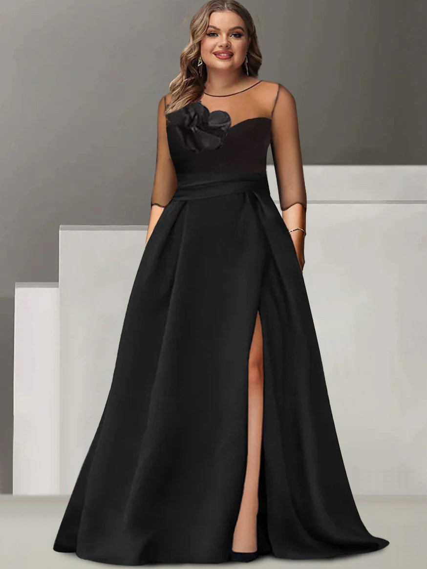 A Line Princess Sweetheart 3 4 Sleeves Mother Of The Bride Dresses With Lace Flower High Split