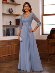 A Line Princess Sweetheart Neck 3 4 Length Sleeves Floor Length Mother Of The Bride Dresses With Lace Ruffles Appliques