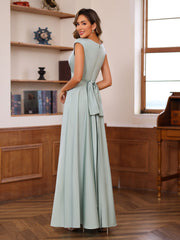 A Line Princess Scoop Neck Short Sleeves Floor Length Mother Of The Bride Dresses With Ruffles