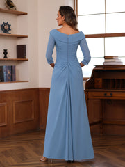 Sheath Column V Neck 3 4 Length Sleeves Floor Length Unique Mother Of The Bride Dresses With Ruffles Appliques
