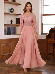 A Line Princess V Neck 2 Pics Floor Length Mother Of The Bride Dresses With Appliques Wrap