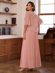 A Line Princess V Neck 2 Pics Floor Length Mother Of The Bride Dresses With Appliques Wrap