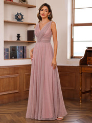 A Line Princess V Neck Sleeveless Floor Length Unique Mother Of The Bride Dresses With Ruffles