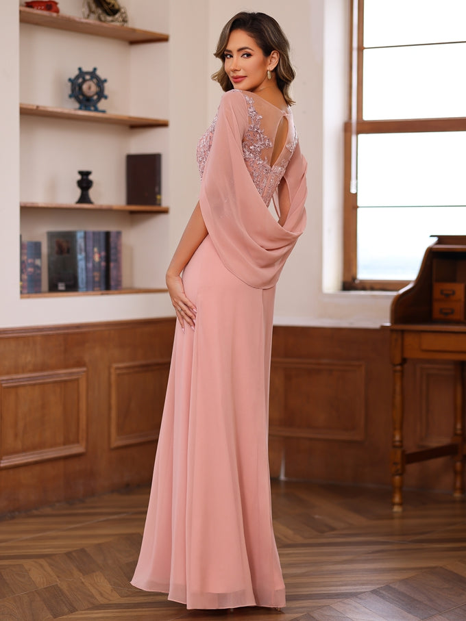 A Line Princess Scoop Floor Length Mother Of The Bride Outfits With Pleated Sequins