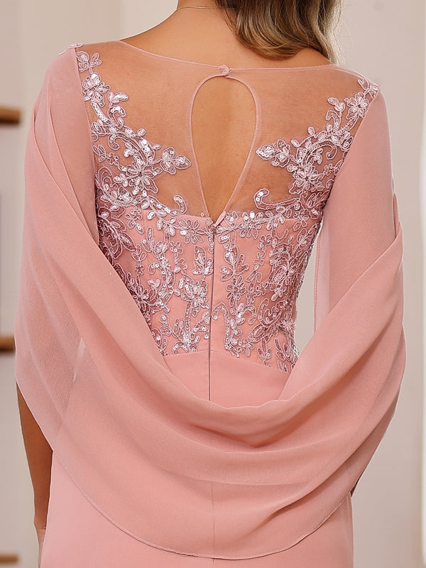 A Line Princess Scoop Floor Length Mother Of The Bride Outfits With Pleated Sequins