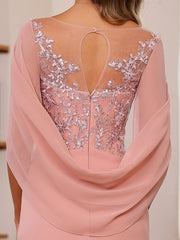 A Line Princess Scoop Floor Length Plus Size Mother Of The Bride Outfits With Pleated Sequins