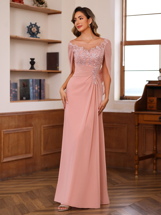 A Line Princess Scoop Floor Length Mother Of The Bride Outfits With Pleated Sequins