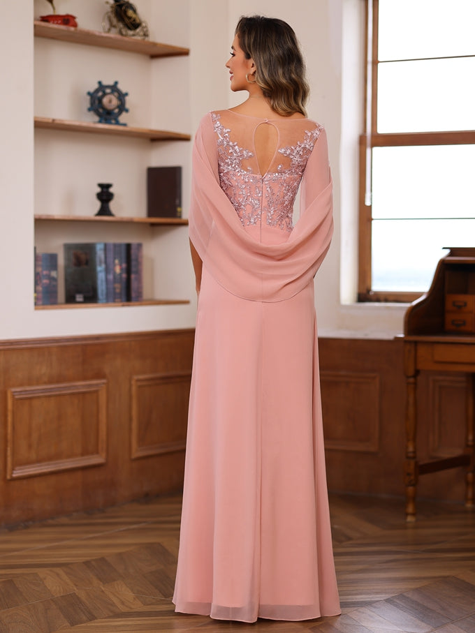 A Line Princess Scoop Floor Length Mother Of The Bride Outfits With Pleated Sequins