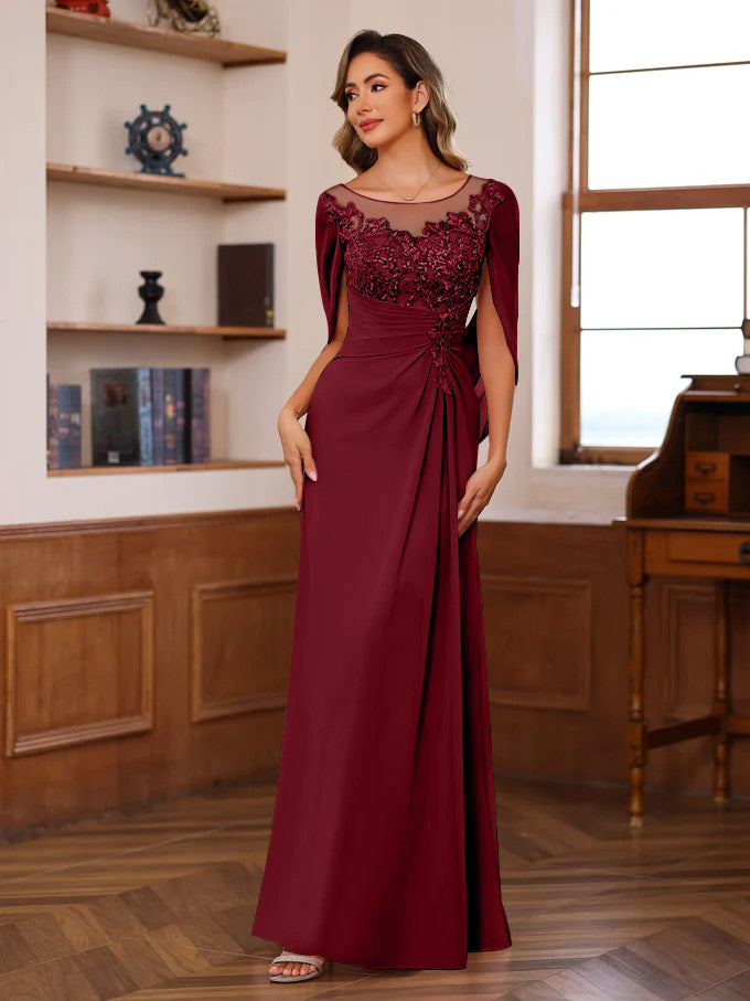 A Line Princess Scoop Floor Length Mother Of The Bride Outfits With Pleated Sequins